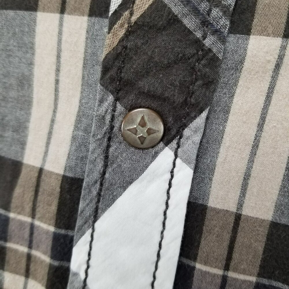 Buckle Shirt Mens Large Gray Plaid Dress Button Up Athletic Fit Stretch - Picture 3 of 12
